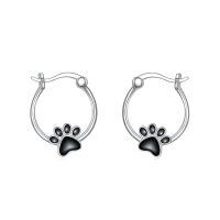 wholesale 925 Sterling Silver Black Paw Print Enamel Hoop Earrings Platinum Plated-Paw Print