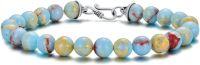 wholesale Sterling Silver & Natural Stone Beaded Bracelet for Men - Unique 24 Blue Patterned Stones, Nickel-Free S Hook Clasp, 8.5, Fashionable Gift-Sky Blue Pattem Stone