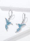 wholesale 925 Sterling Silver Blue Turquoise Abalone Shell Hummingbird Leverback Drop Earrings-0-1