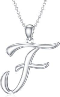 wholesale Sterling Silver 26 Letter Pendant Necklace-white gold plated-Letter F