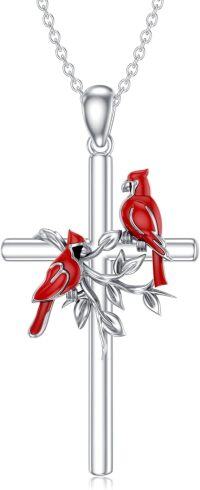 wholesale 925 Sterling Silver Cardinal Bird Cross Pendant Necklace for Women Girls Christian-Cardinal