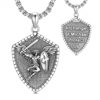TOUPOP 925 Sterling Silver St Medal Protection Necklace For Men Women-style_name:Saint Michael V