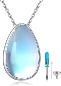 wholesale 925 Sterling Silver Moonstone Tear Drop Hourglass Cremation Jewelry Keepsake Urn Necklace-Moonstone Teardrop Hourglass Urn Necklace