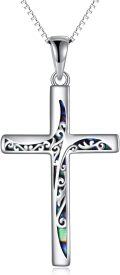 wholesale 925 Sterling Silver Blue Abalone Shell Inlay Faith Hope Love Cross Pendant Necklace for Women Men -0-0