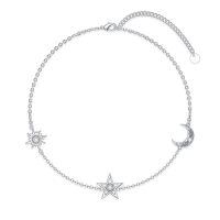 wholesale 925 Sterling Silver Sun Moon Star Bracelet With Clear Crystal Accents-Sun Moon Star