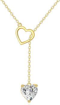 wholesale 14K Gold Heart Pendant with Cubic Zirconia Lariat Necklace for Women's s-Heart Moissanite