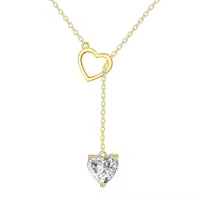 wholesale 14K Gold Heart Pendant with Cubic Zirconia Lariat Necklace for Women's s-Heart Moissanite