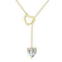 wholesale 14k Gold Open Heart Lariat Necklace With Cubic Zirconia Heart Drop Pendant-Heart Moissanite
