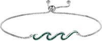 wholesale 925 Sterling Silver Green Stone Wave Adjustable Bracelet for Women - Ocean Inspired Beach Gift Idea-malachite