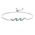 wholesale 925 Sterling Silver Green Stone Wave Adjustable Bracelet for Women - Ocean Inspired Beach Gift Idea-0-0