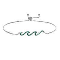 wholesale 925 Sterling Silver Green Stone Wave Adjustable Bracelet for Women - Ocean Inspired Beach Gift Idea-malachite