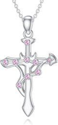 wholesale 925 Sterling Silver Pink Crystal Starry Sky Zodiac Cross Pendant Necklace-0-0