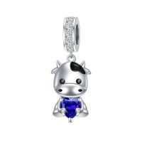 wholesale 925 Sterling Silver Cute Cow Charm With Heart Crystal-09-Sep
