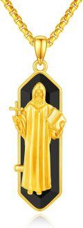 wholesale 925 Sterling Silver Gold Plated Saint Michael Pendant with Black Onyx Stone Chain for Men Women  24 Length-0-0