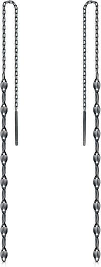wholesale S925 Sterling Silver Black Threader Tassel Drop Earrings, 130mm Lightweight Gift for Her-Minimalist Black