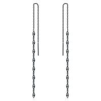 wholesale S925 Sterling Silver Black Threader Tassel Drop Earrings, 130mm Lightweight Gift for Her-Minimalist Black