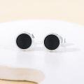 wholesale 925 Sterling Silver Black Onyx Round Stud Earrings with Iron Crosses for Men Women Gothic Punk Style Hypoallergenic Gift Idea-0-3