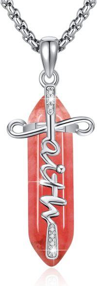 wholesale 925 Sterling Silver Red Agate Cross Faith Pendant Christian  for Women Girls-C