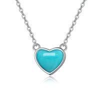 wholesale 925 Sterling Silver Heart Pendant Necklace-Turquoise