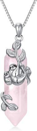 wholesale 925 Sterling Silver Rose Quartz Sloth Pendant Necklace - Cute Animal s for Mom & Daughter Birthdays Xmas Mothers' Day-0-0