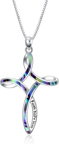wholesale  Sterling Silver Blue White Opal Celtic Cross Necklace for Women -Abalone Cross