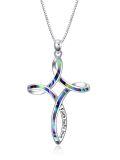 wholesale 925 Sterling Silver Turquoise and White Opal Celtic Cross Pendant Necklace for Women-0-5