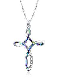 wholesale 925 Sterling Silver Turquoise and White Opal Celtic Cross Pendant Necklace for Women-Abalone Cross