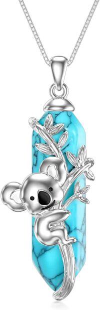 wholesale 925 Sterling Silver Turquoise Koala Pendant Necklace - Cute Animal s for Mom & Daughter Birthdays Xmas Mothers' Day-08-Koala Turquoise Necklace