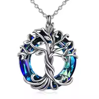 TOUPOP Sterling Silver Austrian Crystal Tree Of Life Necklace For Women-color_name:01-Blue Crystal-Silver Oxide