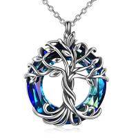 wholesale TOUPOP Tree Of Life Necklace For Women 925 Sterling Silver Family Tree Austrian Crystal Jewelry Birthday Christmas Gifts For Mom Wife Her -color_name:01-Blue Crystal-Silver Oxide