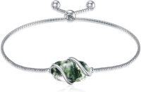 wholesale  Sterling Silver Gemstone Dainty Link Bracelet for Women -A-Moss Agate