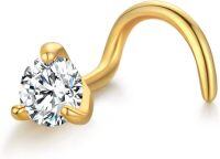 wholesale 14K Gold Diamond Nose Stud 20G Hypoallergenic Corkscrew Piercing Jewelry-04 April