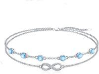 wholesale Sterling Silver Birthstone Women s Anklet Bracelets Infinity Butterfly Evil Eye Turtle Pineapple Starfish Heart-Bracelet 7"-9"-Infinity 03-Aquamarine