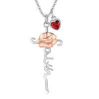 wholesale 925 Sterling Silver Birthstone Flower Cross Pendant Necklace-01 January-Carnation
