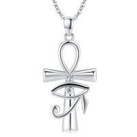 wholesale 925 Sterling Silver Evil Eye Cross Pendant Necklaces for Women Girls Egyptian Amulet Protection s (Silver)-Silver