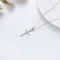wholesale 14K White Gold Diamond-Cut Cross Pendant Necklaces for Women -  Tone Chain (Length: 16 or 18)-0-3