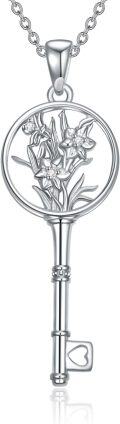 wholesale Sterling Silver Diamond Birth Flower Key Necklace for Women-0-35