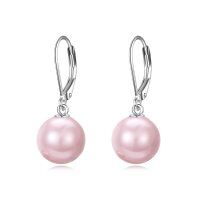 wholesale 925 Sterling Silver Pink Opal Round Drop Earrings for Women Girls-Pink Pearl