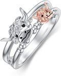 wholesale 925 Sterling Silver Rose Gold Highland Cow Ring Animal  for Women Teens Birthday Present-0-0