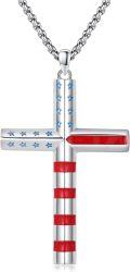 wholesale 925 Sterling Silver USA Flag Basketball Cross Pendant Necklace for Men & Women Graduation Gift-0-0