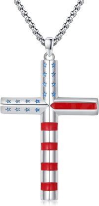 wholesale 925 Sterling Silver USA Flag Basketball Cross Pendant Necklace for Men & Women Graduation Gift-American Flag
