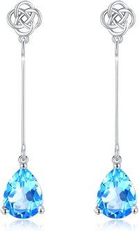 wholesale 925 Sterling Silver Blue Topaz Celtic Knot Drop Earrings for Women-Blue