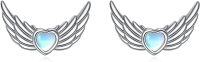 wholesale 925 Sterling Silver Heart & Wings Moonstone Stud Earrings for Women-angle wings earrings