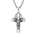 wholesale 925 Sterling Silver Deer Head Cross Pendant Necklace-0-0