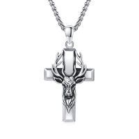 wholesale 925 Sterling Silver Deer Head Cross Pendant Necklace-Elk Cross Necklace