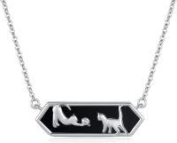 wholesale 925 Sterling Silver Black Onyx Cat Mountain Moon & Star Pendant Necklace for Women-Cat