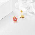 wholesale 14K Gold 14K Gold Red Enamel Floral Stud Earrings with Crystal Accents - Gifts for Her-0-2