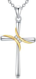 wholesale  18K Gold Plated & 925 Sterling Silver Lab Grown Diamond Cross Necklace for Women, 0.75 x 1.22-0-0