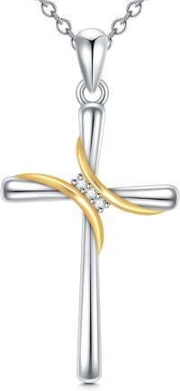 wholesale  18K Gold Plated & 925 Sterling Silver Lab Grown Diamond Cross Necklace for Women, 0.75 x 1.22-Style A