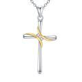 wholesale 925 Sterling Silver Cross Necklace Wholesale With Gold Accent And Diamonds-0-0